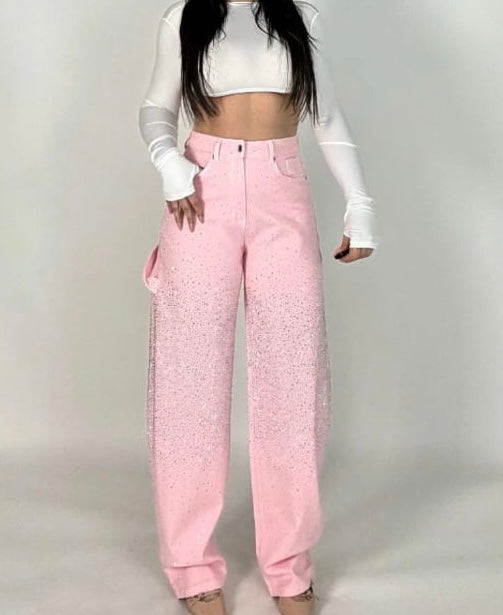 Jeans ballon Diamantati Pink
